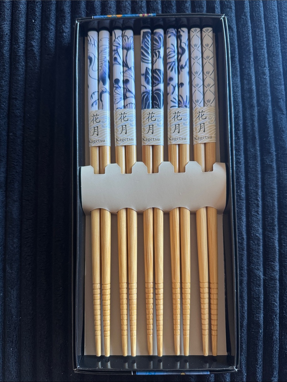 Kagetsu Floral Porcelain-Top Chopsticks - Blue & Gold (5 Pair)